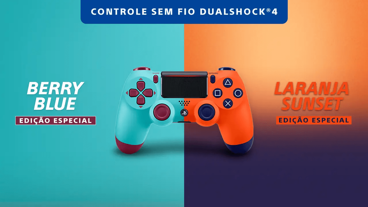 DualShock 4 - Berry Blue e Laranja Sunset