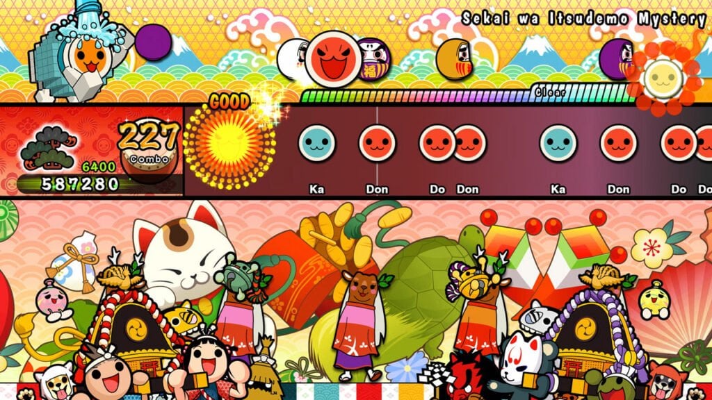 Taiko no Tatsujin: Rhythmic Adventure Pack foi um dos anúncios do Nintendo Direct Mini de 26 de agosto. Se você é capaz de entender o que está rolando na tela, por favor, deixe um comentário explicando. (Imagem: Divulgação.)