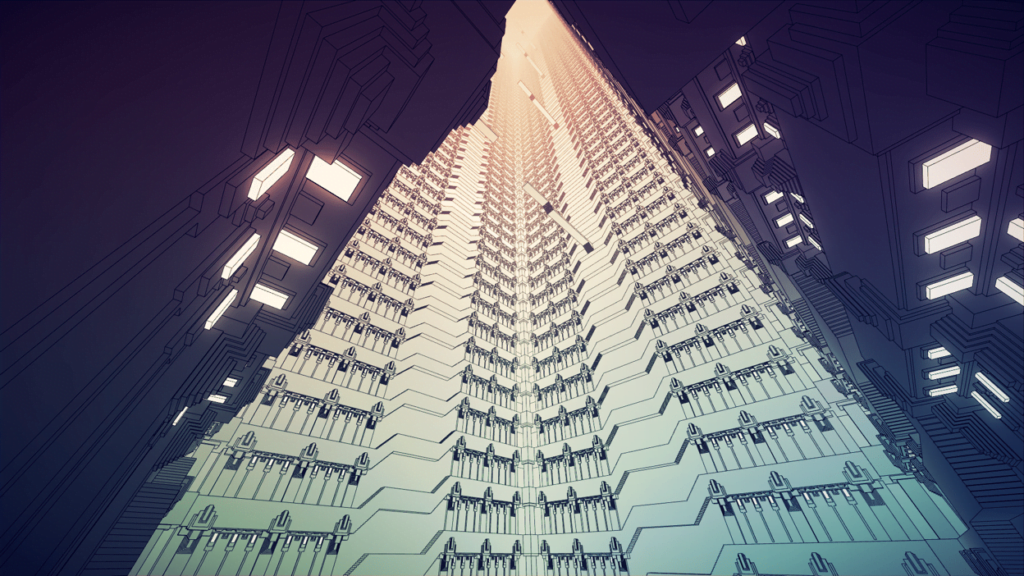 O arquitetura de Manifold Garden se repete ao infinito e será necessário "cair" para resolver alguns puzzles. (Imagem: Divulgação)