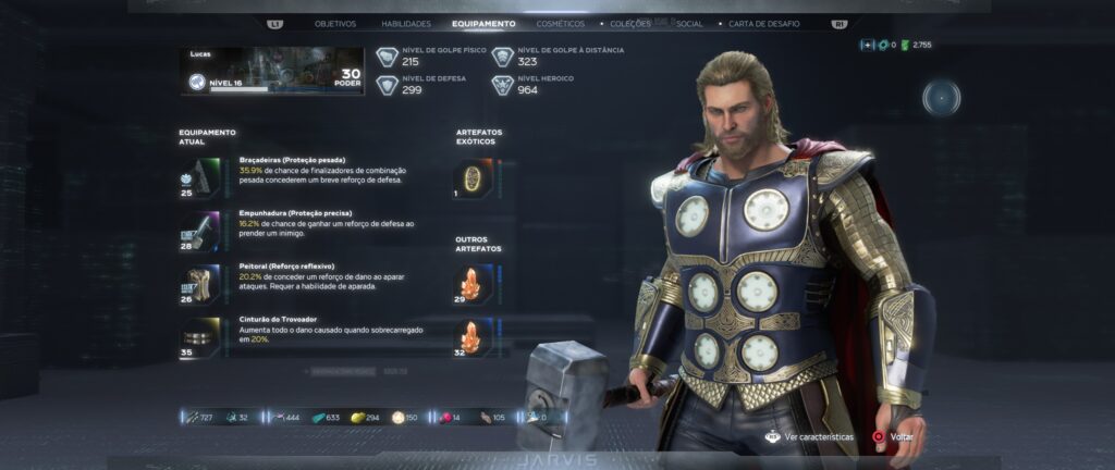 thor equipamento marvel's avengers