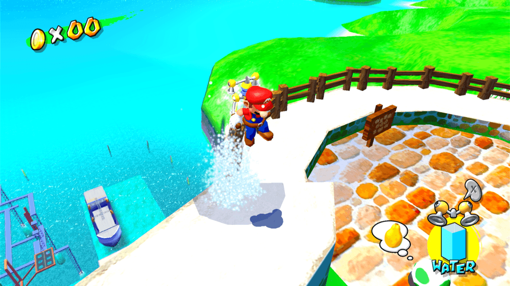 Em cada fase é possível ver outras partes da Ilha Delfino em Super Mario Sunshine. (Imagem: Reprodução)