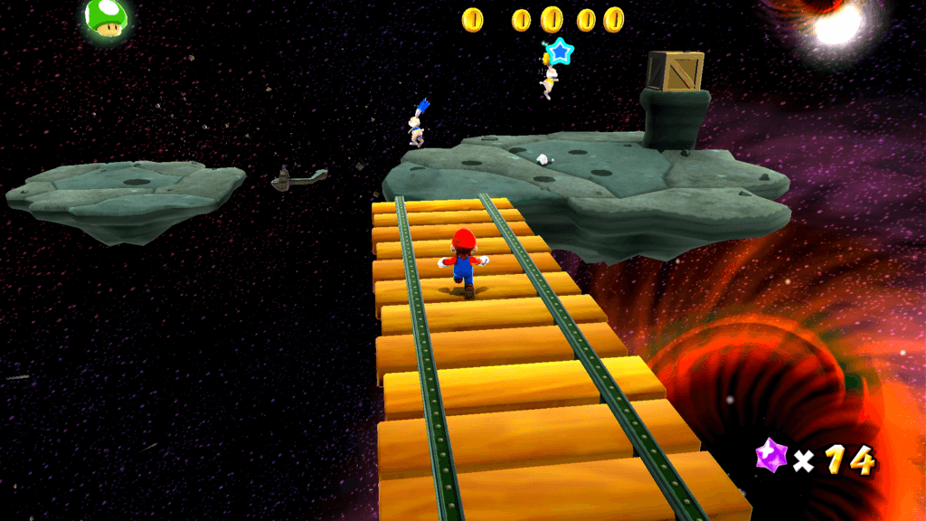 Mesmo sendo um dos jogos mais lineares e com a câmera travada a maioria das vezes, Super Mario Galaxy consegue ser muito divertido. (Imagem: Reprodução)