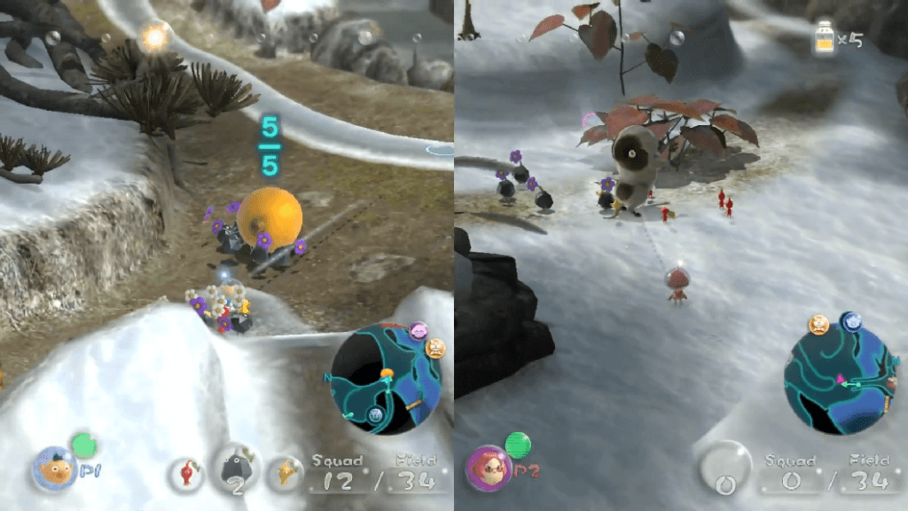 Pikmin 3 Delue permite jogar a campanha em cooperação com outra pessoa... (Imagem: Reprodução)