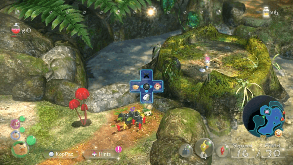 Em Pikmin 3 Deluxe, novas áreas podem ser alcançadas depois de reunir a tripulação. (Imagem: Reprodução)