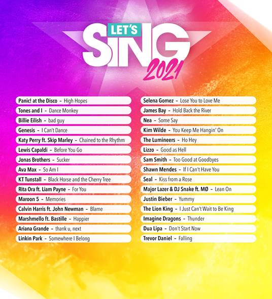 Lista de Músicas de Let's Sing 2021