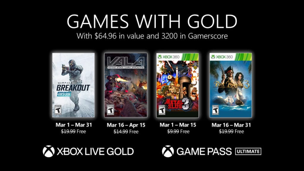 Games with Gold para março de 2021 terá quatro jogos novamente. (Imagem: Divulgação/Xbox Wire)