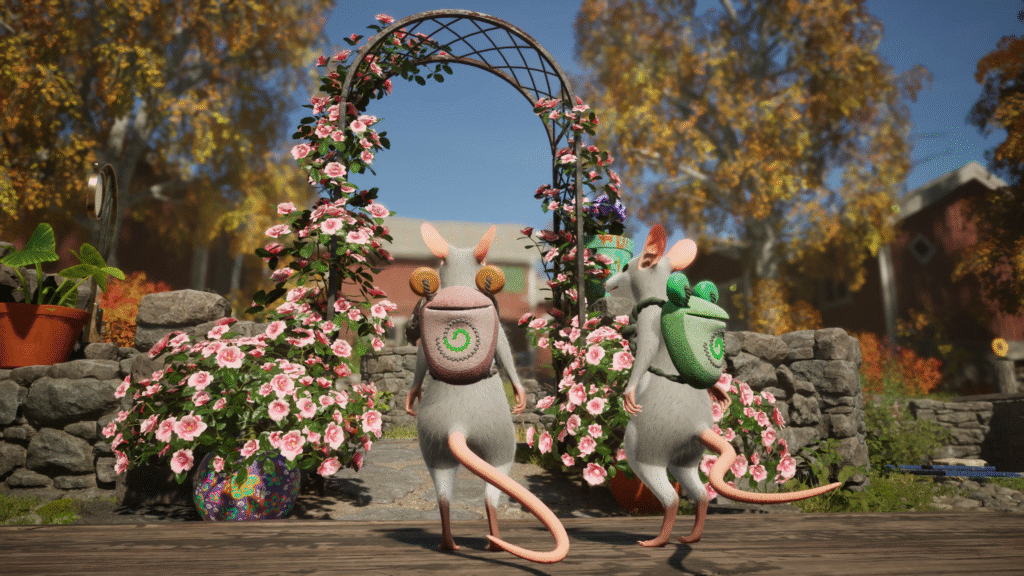 As mochilas de sapinho são mágicas, como as bolsas do gato Félix: os ratinhos tiram cordas que se prendem a animais, cordas suspensas e muitos apetrechos.