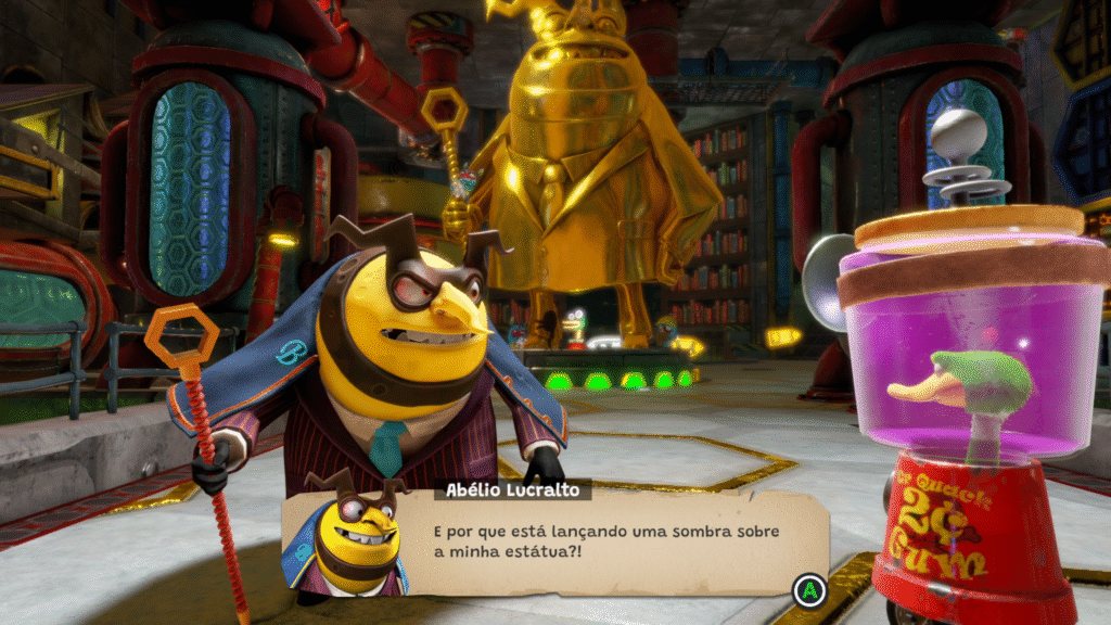 Yooka Abélio Lucralto quer roubar todos os livros do mundo e, por isso, um livro especial perdeu as páginas mágicas por aí. Essa é a sua aventura agora! (Imagem: Reprodução / Carlos Maestre)