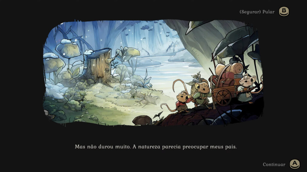 A família de ratinhos deixa a floresta para tentar uma vida melhor na cidade - a escolha que dá início à jornada do protagonista.
(Imagem: Reprodução / Nintendo Switch 2)