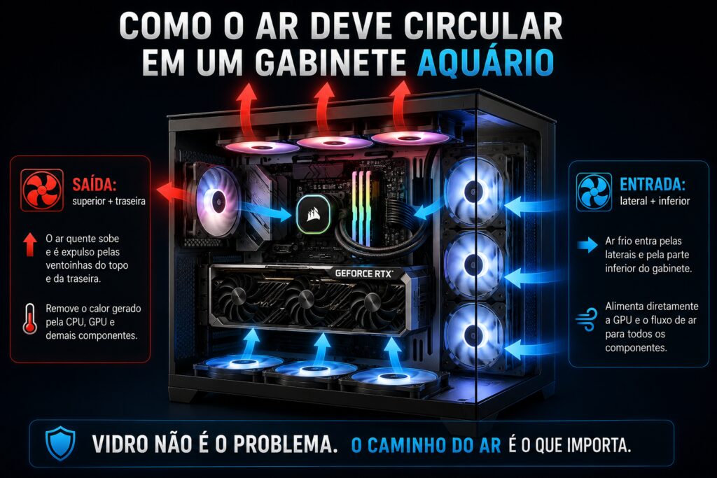 gabinete aquário Gabinete aquário prejudica a ventilação do PC Entenda airflow, ventoinhas e temperaturas