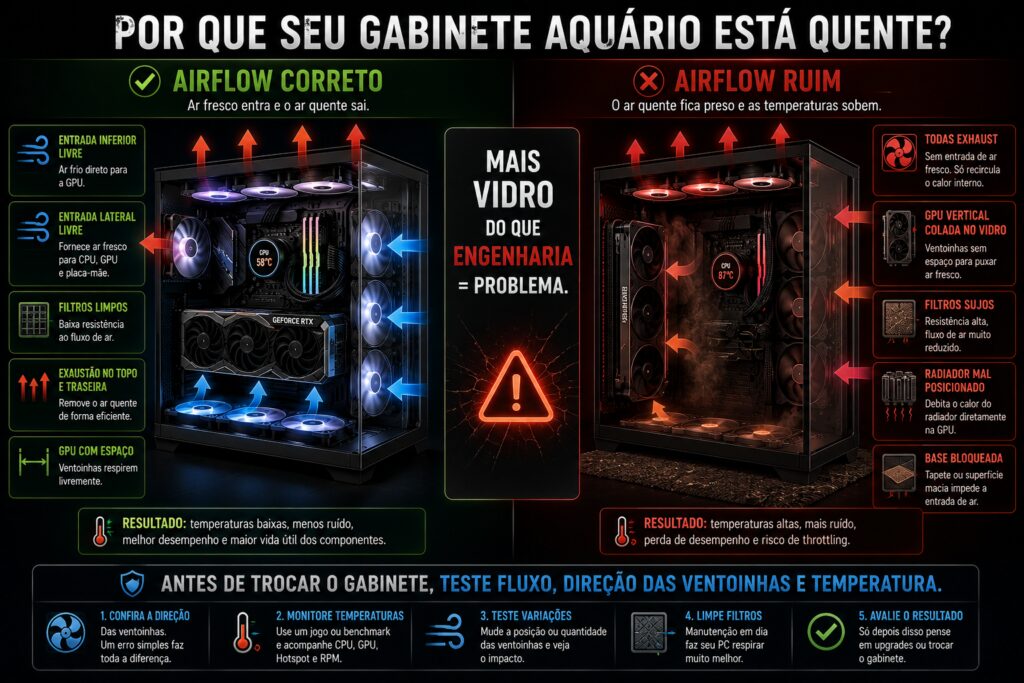 gabinete aquário Gabinete aquário prejudica a ventilação do PC Entenda airflow, ventoinhas e temperaturas