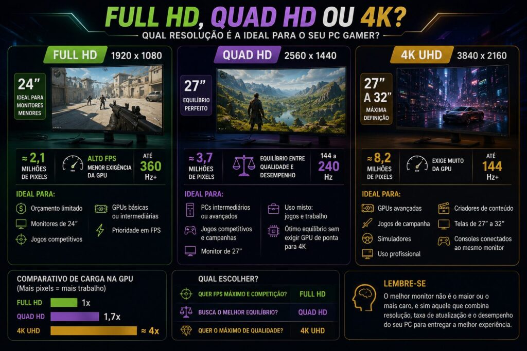 Melhor monitor para PC gamer guia completo para fazer a escolha certa full hd quad hd ou 4kr