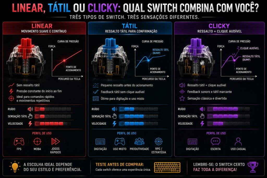 teclado mecânico Teclado mecânico entenda switches, Hall Effect, ópticos e o que isso muda nos jogos